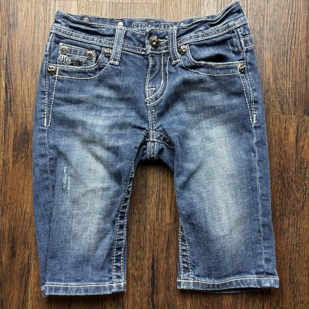 MISS ME Bermuda Jeans JK6076M Distressed Sequins Medium Wash Girl’s Size 10